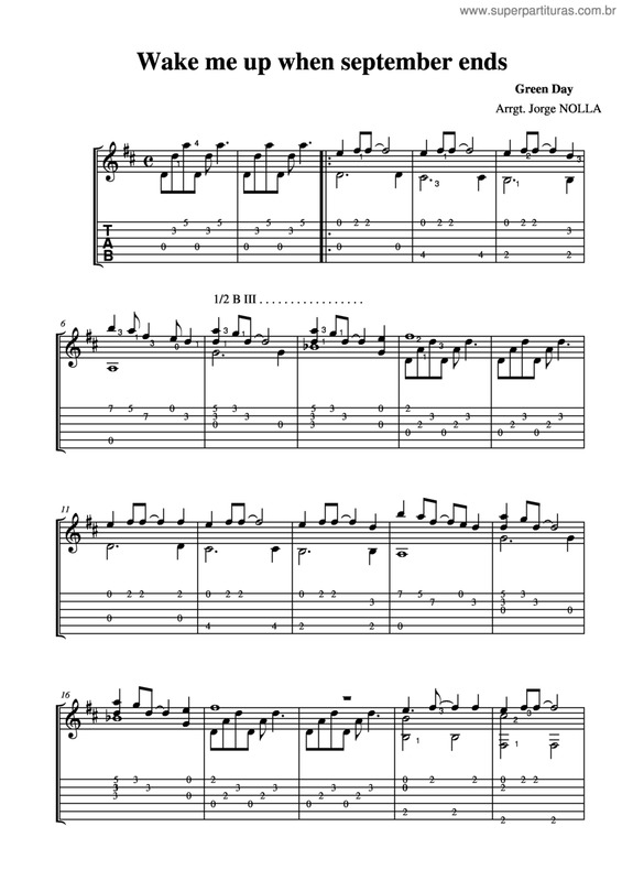 Partitura da música Wake Me Up When September Ends V.5