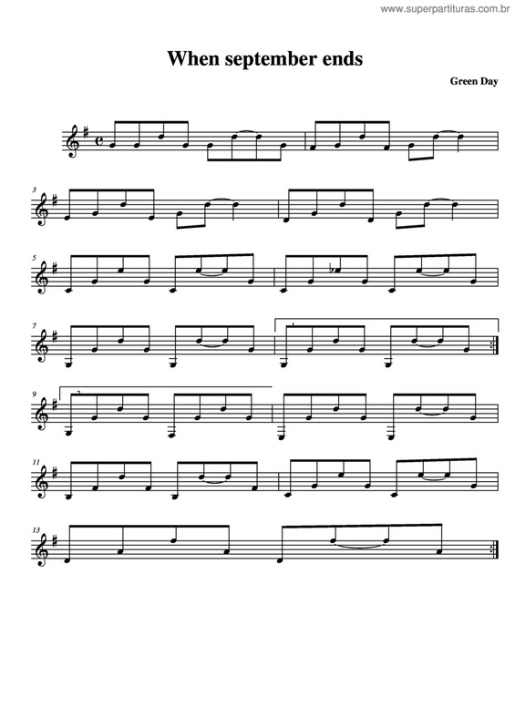 Partitura da música Wake Me Up When September Ends V.7