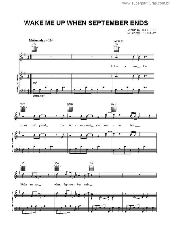 Partitura da música Wake Me Up When September Ends v.9