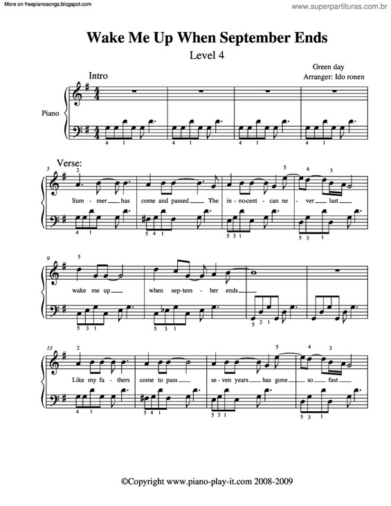 Partitura da música Wake Me Up When September Ends