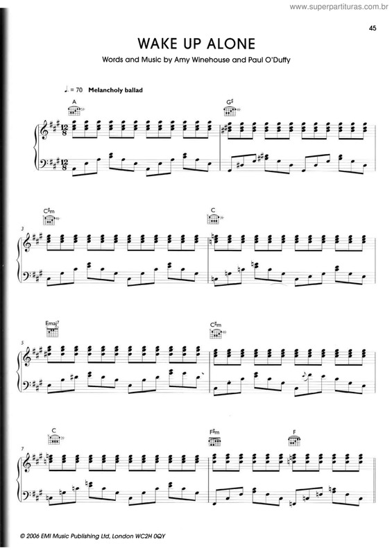 Partitura da música Wake up alone