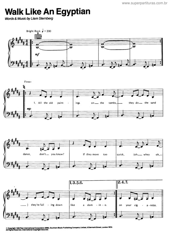 Partitura da música Walk Like An Egyptian