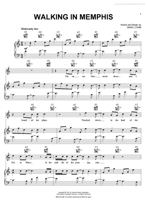 Partitura da música Walking in Memphis v.2