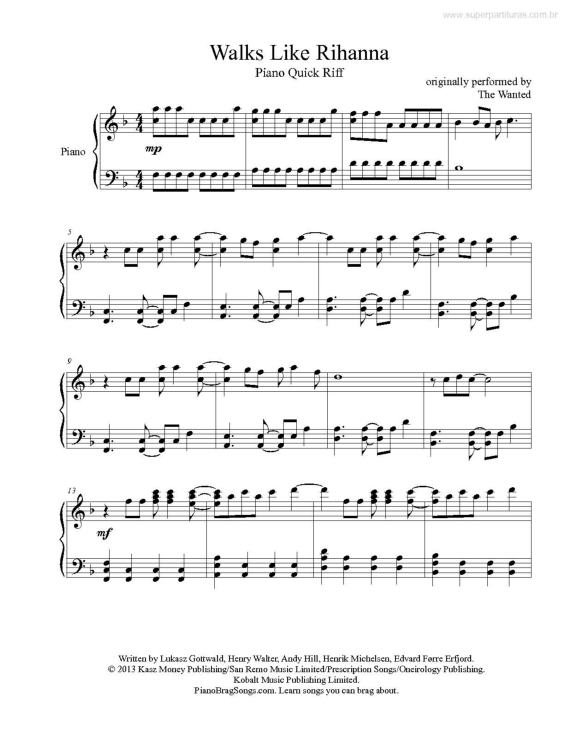 Partitura da música Walks Like Rihannna