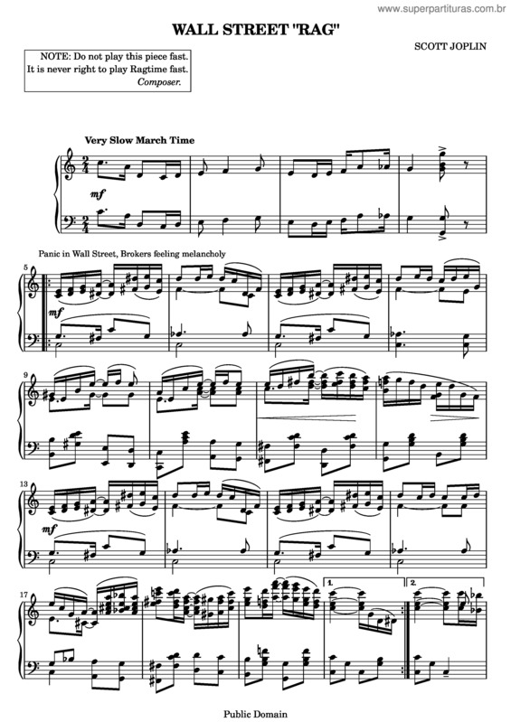 Partitura da música Wall Street Rag