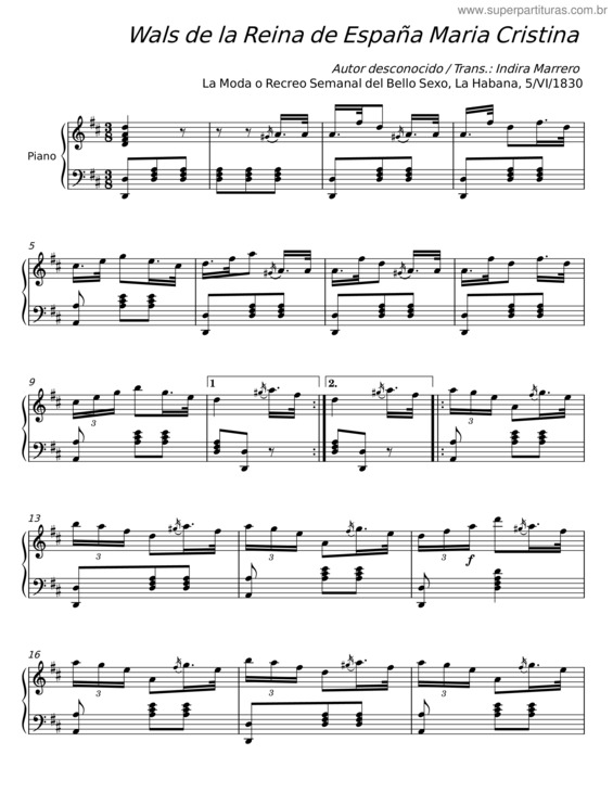 Partitura da música Wals De La Reina De España Maria Cristina