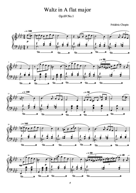 Partitura da música Waltz In A Flat Major Op. 69 No. 1 - Frederic Chopin