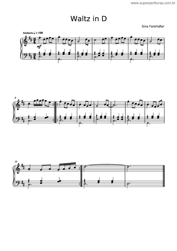 Partitura da música Waltz In D – Sina Farshidfar