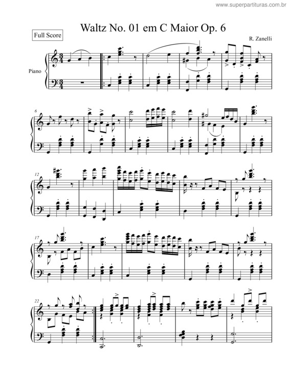 Partitura da música Waltz No. 01 em C Maior Op. 6