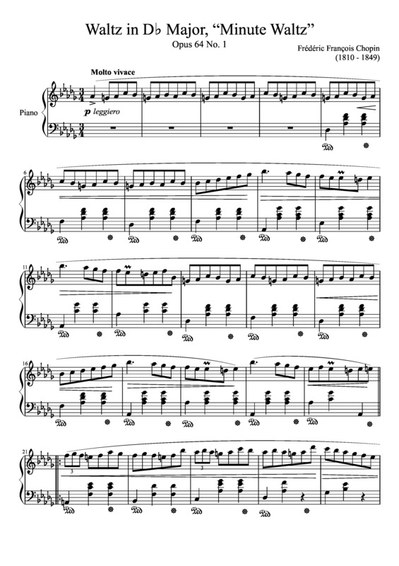 Partitura da música Waltz Opus 64 No. 1 In D Major Minute Waltz