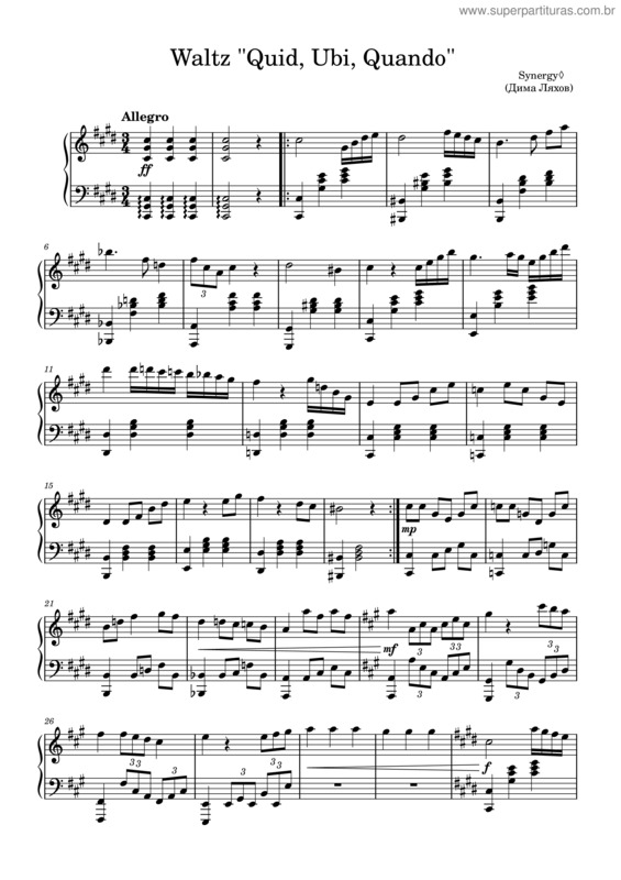 Partitura da música Waltz Quid, Ubi, Quando