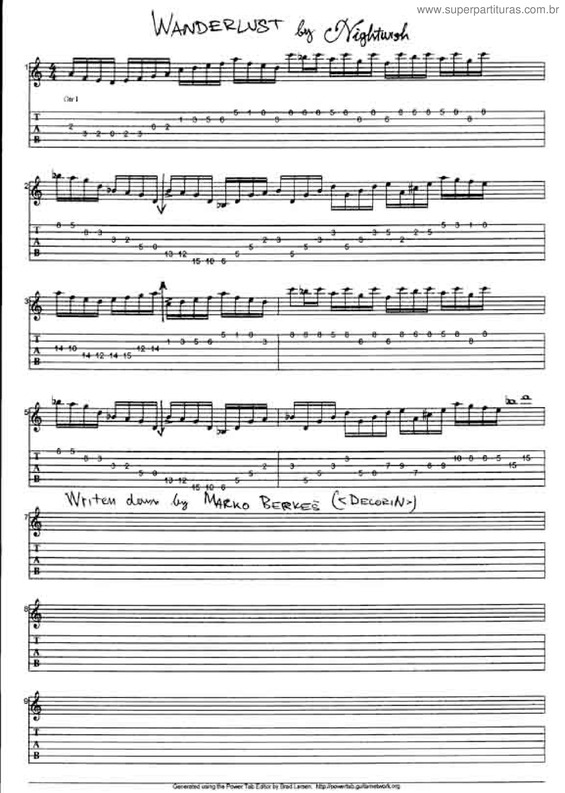 Partitura da música Wanderlust