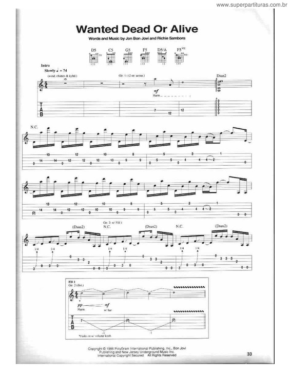 Partitura da música Wanted Dead Or Alive