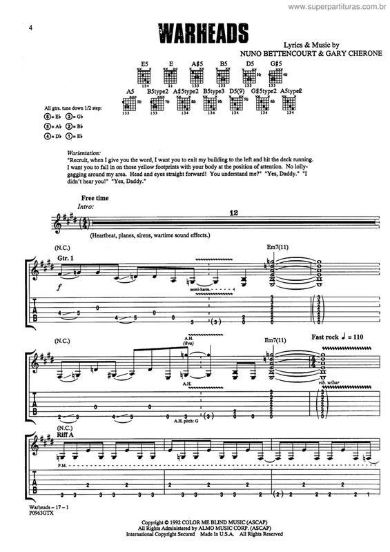 Partitura da música Warheads