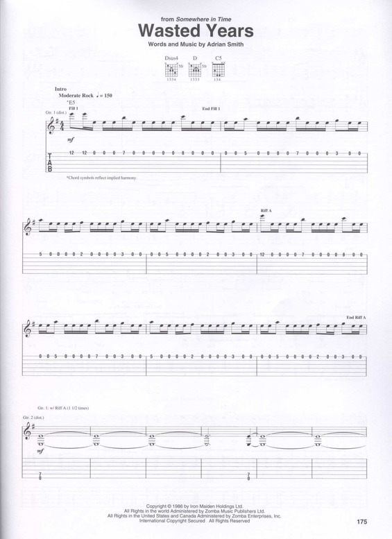 Partitura da música Wasted Years