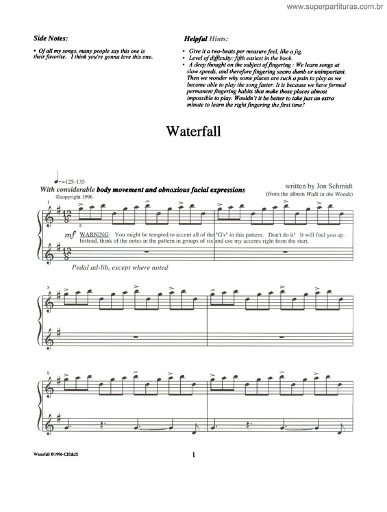 Partitura da música Waterfall