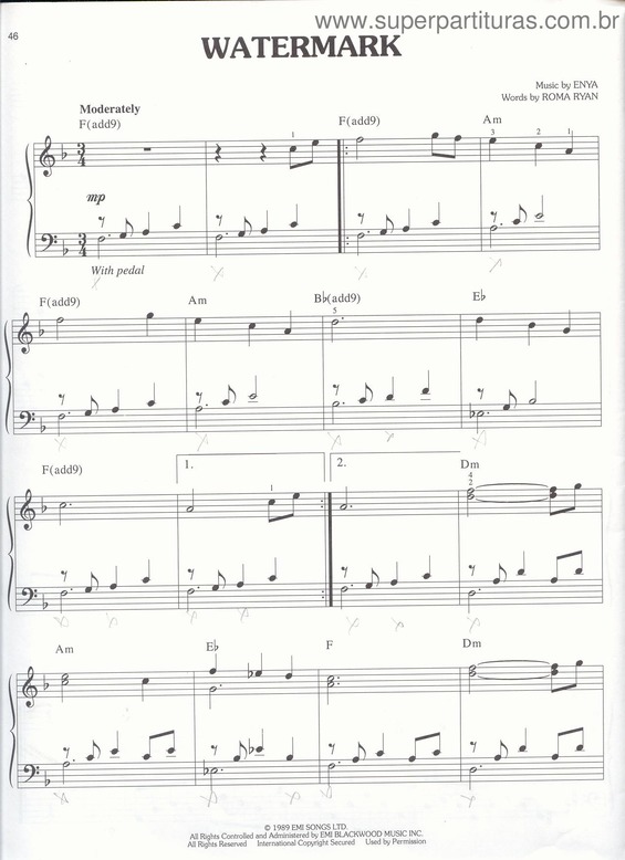 Partitura da música Watermark v.4