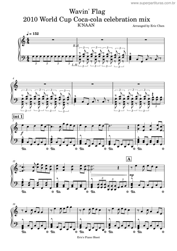 Partitura da música Wavin` Flag – 2010 World Cup Coca–Cola Celebration Mix