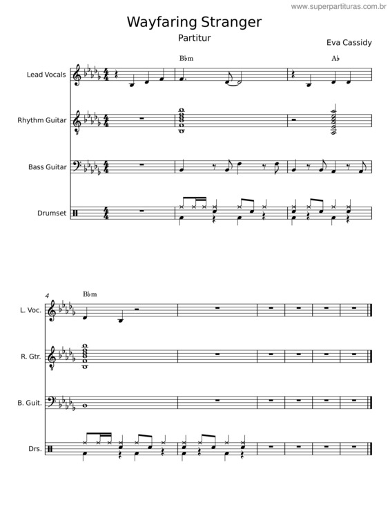 Partitura da música Wayfaring Stranger – Eva Cassidy