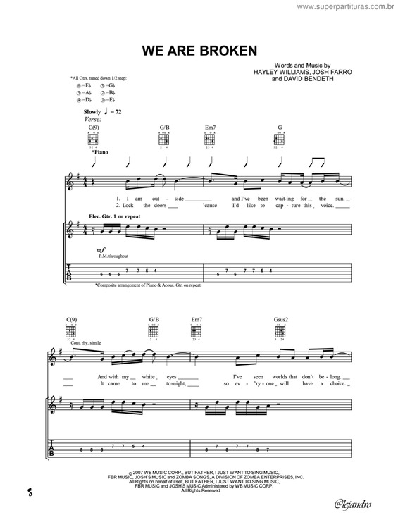 Partitura da música We Are Broken