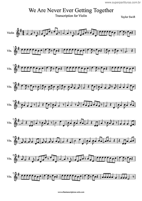 Partitura da música We are never ever getting together