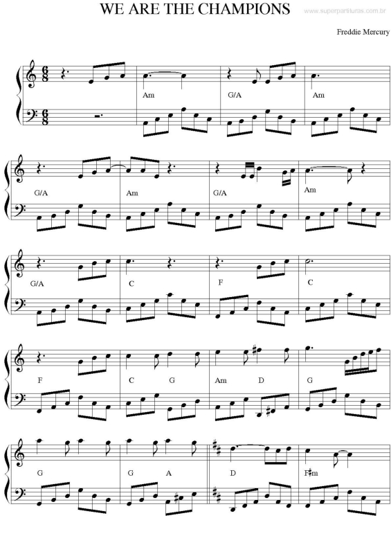 Partitura da música We Are the Champions