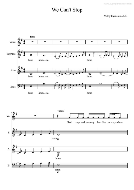 Partitura da música We Can`t Stop v.2