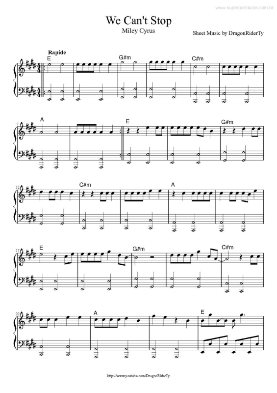 Partitura da música We Can`t Stop