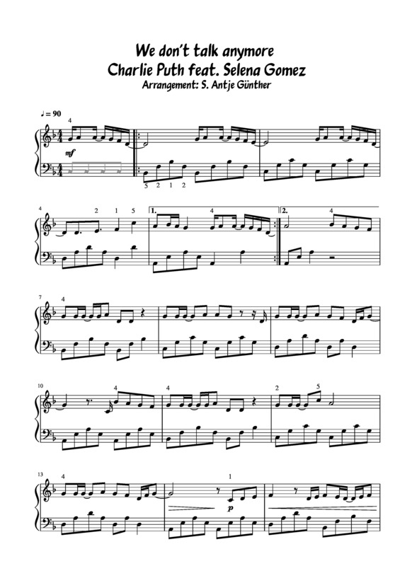 Partitura da música We Dont Talk Anymore
