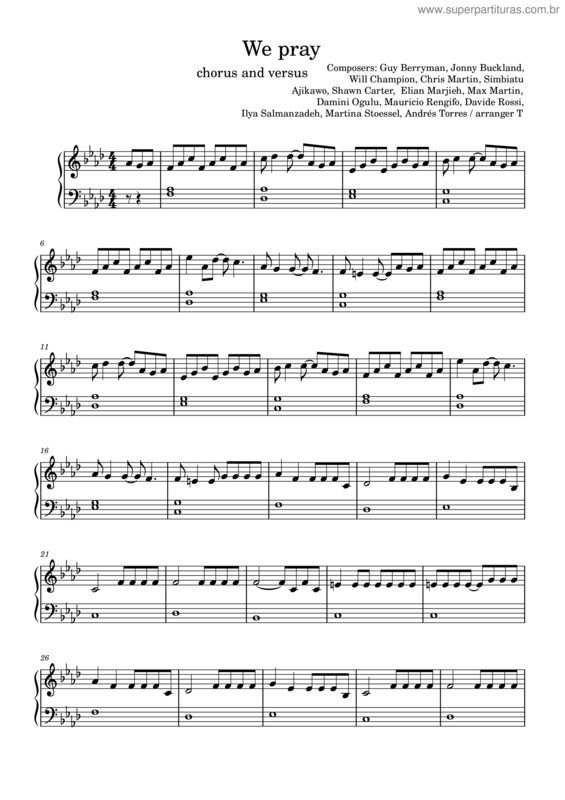 Partitura da música We Pray – Coldplay