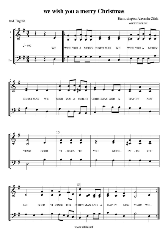 Partitura da música We Wish You a Merry Christmas (Natal)