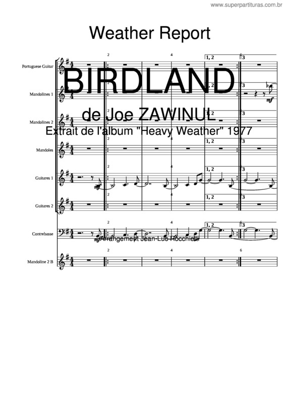 Partitura da música Weather Report Birdland De Joe Zawinul Extrait De L`Album Heavy Weather 1977 Arrangement Jean–Luc Rocchietti