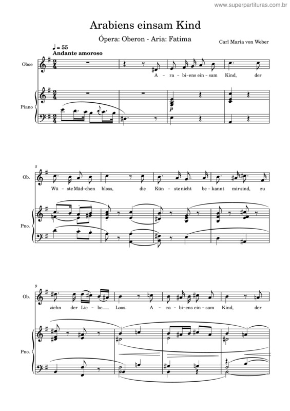 Partitura da música Weber – Oberon – Arabiens Einsam Kind – Aria De Fatima