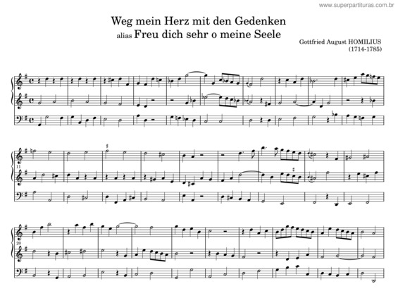 Partitura da música Weg Mein Herz Mit Den Gedenken Alias Freu Dich Sehr O Meine Seele – Gottfried August Homilius