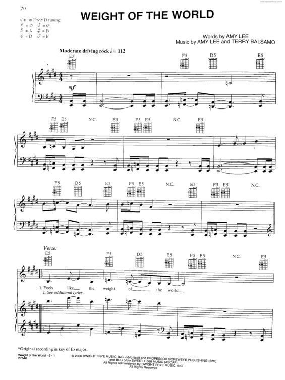 Partitura da música Weight Of The World