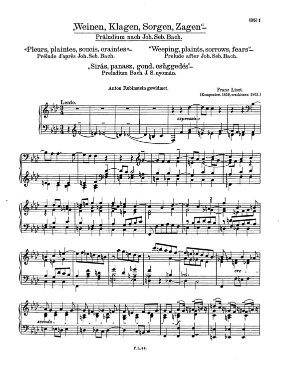 Partitura da música Weinen Klagen Sorgen Zagen S.179