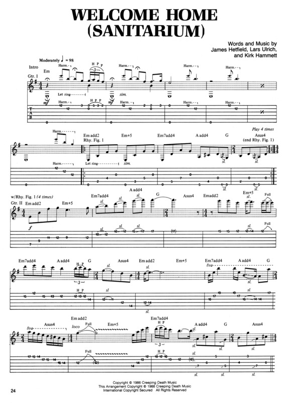 Partitura da música Welcome Home (Sanitarium) v.2