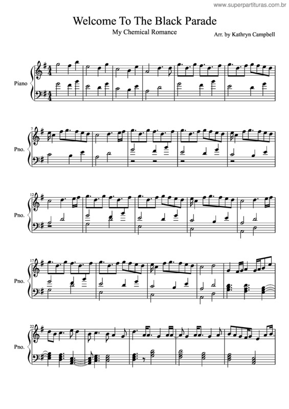 Partitura da música Welcome To The Black Parade – My Chemical Romance