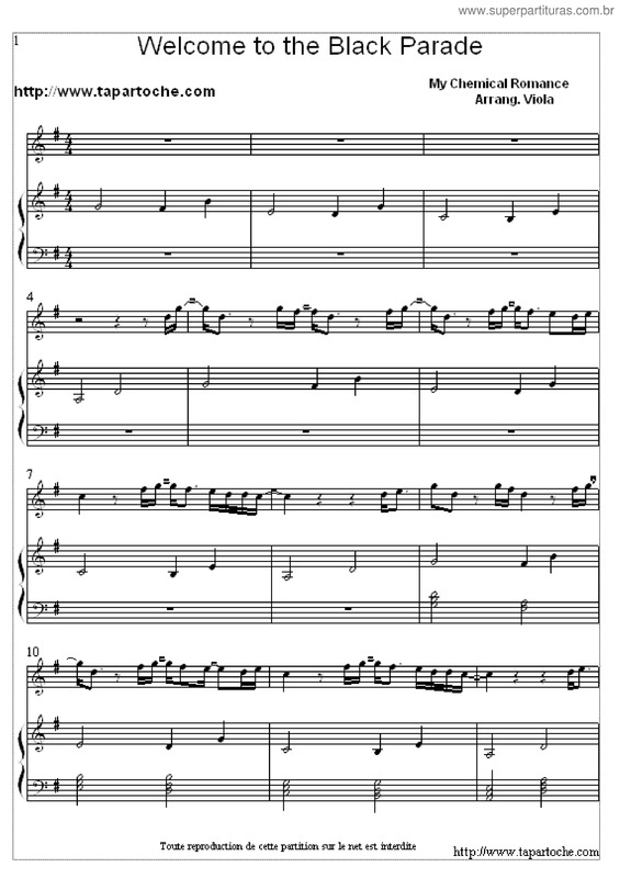 Partitura da música Welcome To The Black Parade