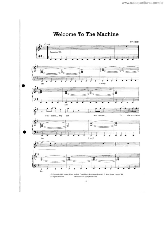 Partitura da música Welcome to the machine v.2