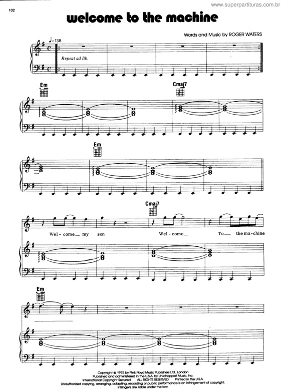 Partitura da música Welcome To The Machine v.3