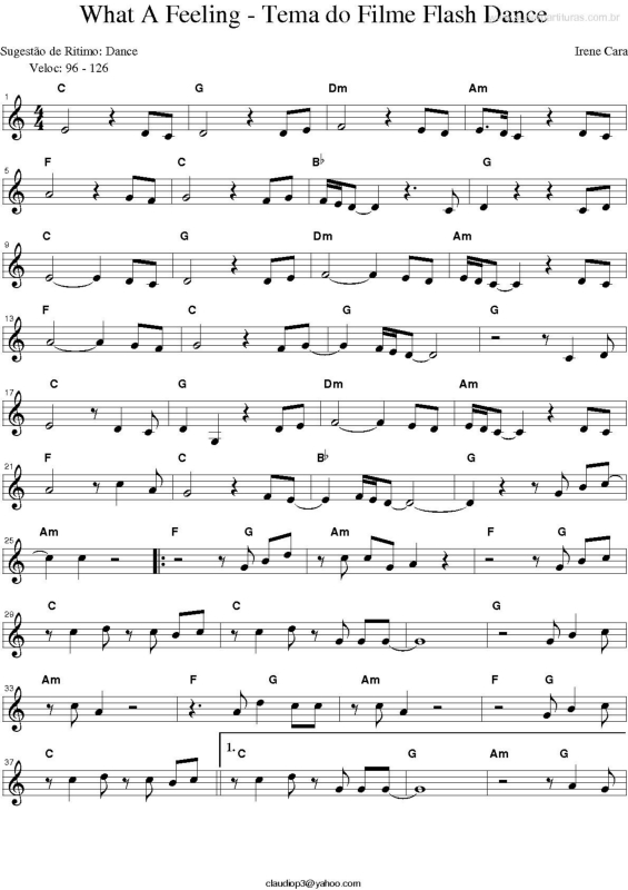 Partitura da música What a Feeling