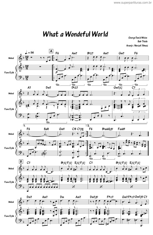 Partitura da música What A Wonderful World – Louis Armstrong What A Wonderful World 12 8 Blues  1