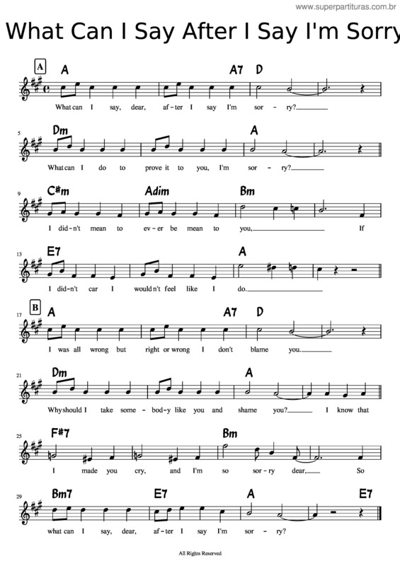 Partitura da música What Can I Say After I Say I`M Sorry