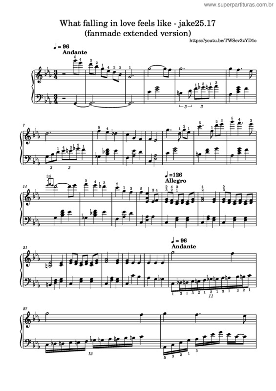 Partitura da música What Falling In Love Feels Like – Raymond Vergari