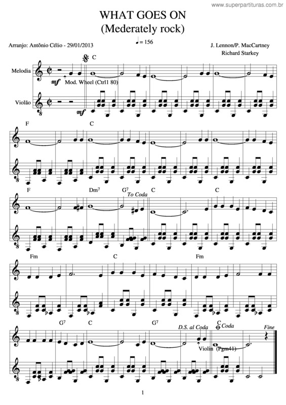 Partitura da música What Goes On