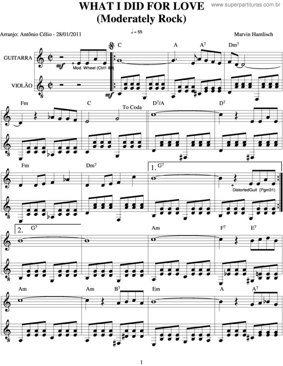 Partitura da música What I Did For Love v.2