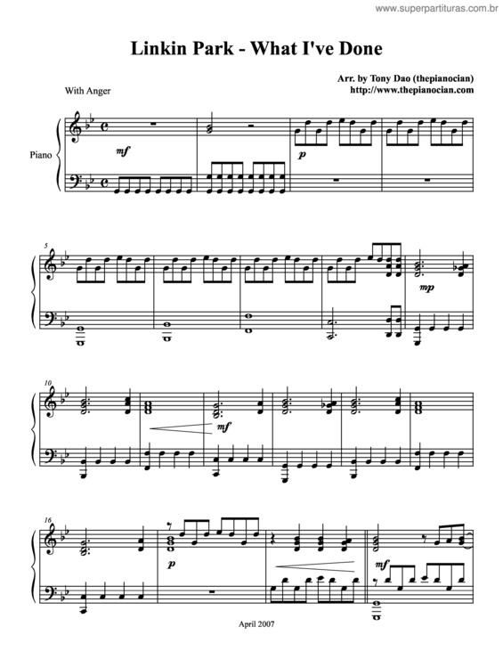 Partitura da música What I`ve Done v.2