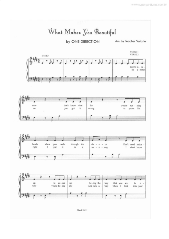 Partitura da música What Makes You Beautiful