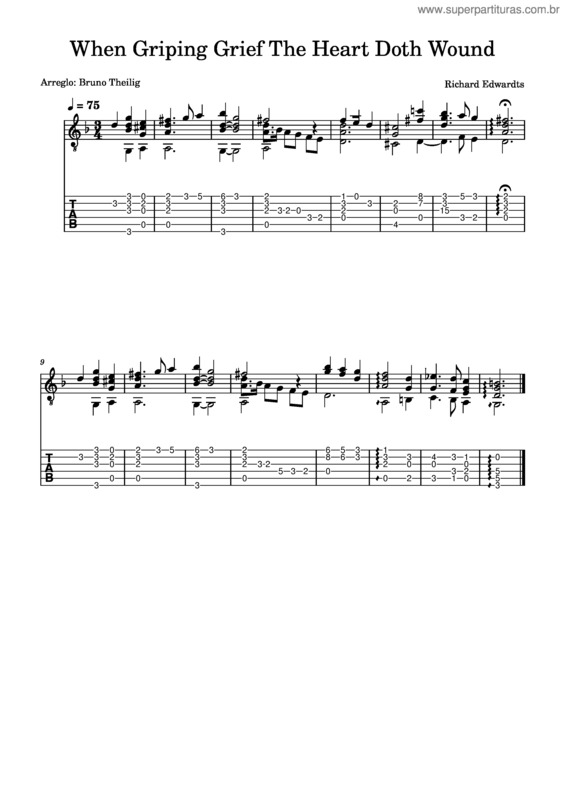 Partitura da música When Griping Grief The Heart Doth Wound – Richard Edwards